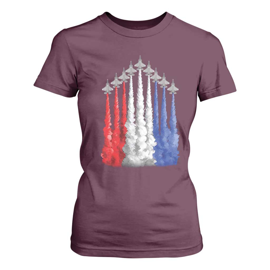 Funny Fighter Jet Airplane American Flag 4th Of July T Shirt For Women TS11 Maroon Print Your Wear