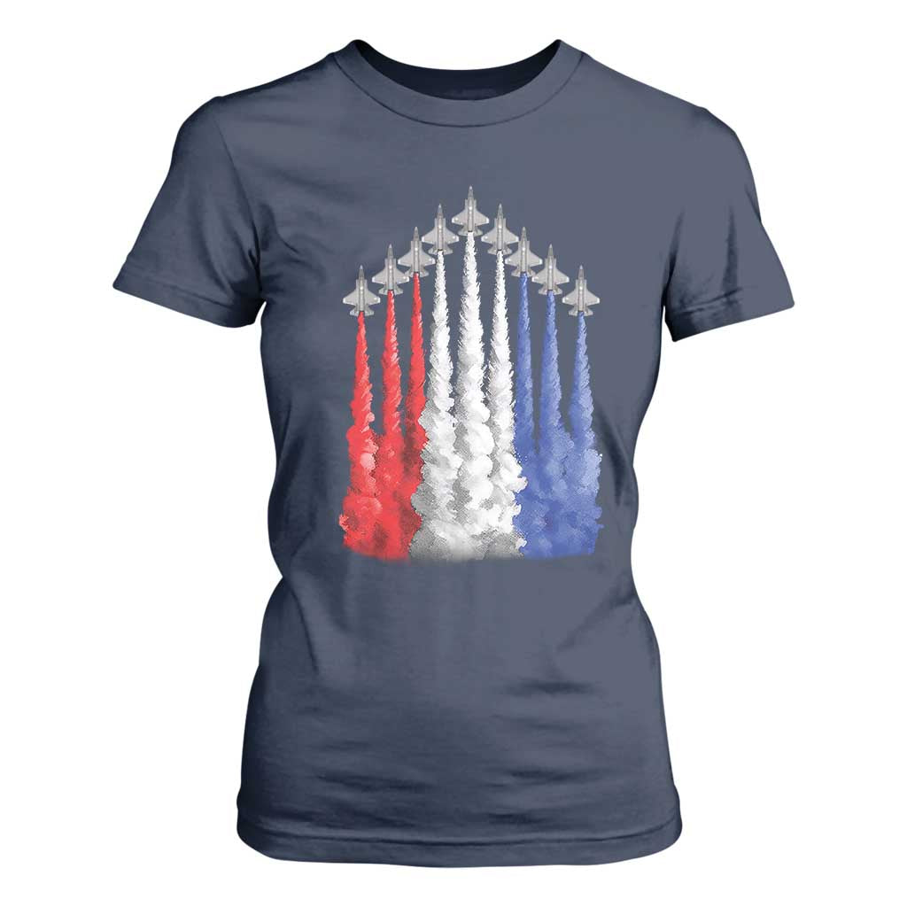 Funny Fighter Jet Airplane American Flag 4th Of July T Shirt For Women TS11 Navy Print Your Wear