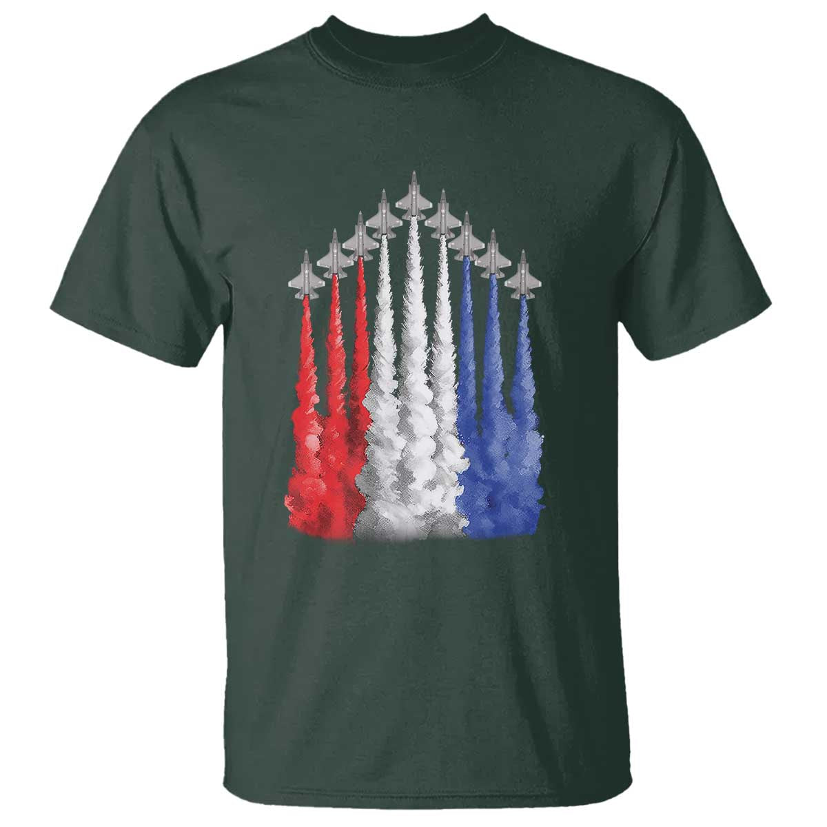 Funny Fighter Jet Airplane American Flag 4th Of July T Shirt TS11 Dark Forest Green Print Your Wear