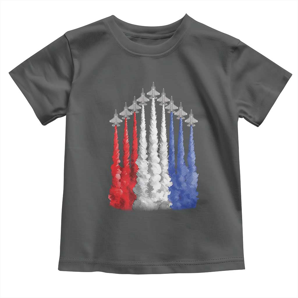 Funny Fighter Jet Airplane American Flag 4th Of July Toddler T Shirt TS11 Dark Heather Print Your Wear