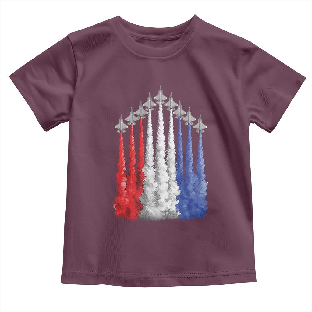 Funny Fighter Jet Airplane American Flag 4th Of July Toddler T Shirt TS11 Maroon Print Your Wear