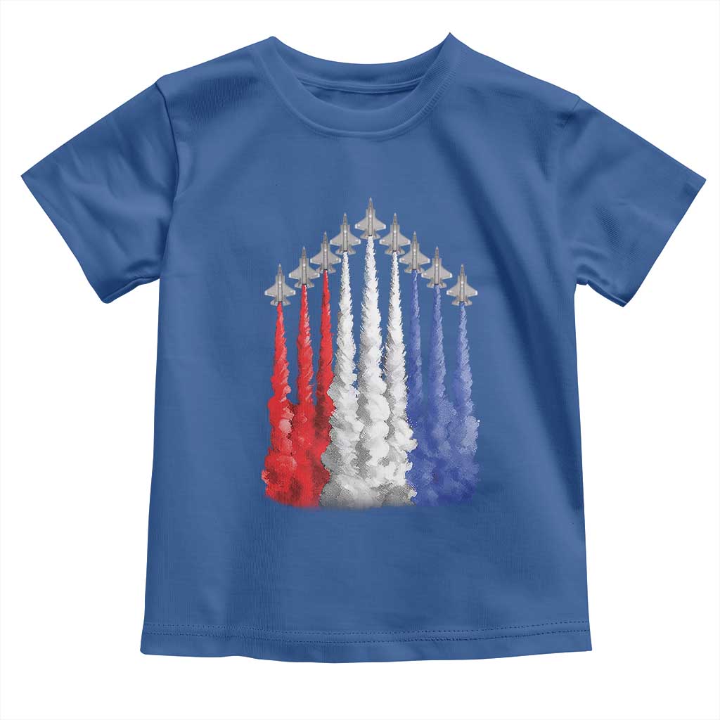Funny Fighter Jet Airplane American Flag 4th Of July Toddler T Shirt TS11 Royal Blue Print Your Wear