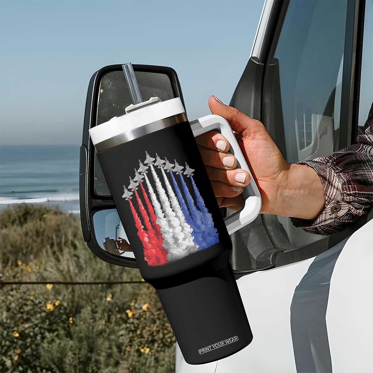 Funny Fighter Jet Airplane American Flag 4th Of July Tumbler With Handle TS11 Print Your Wear