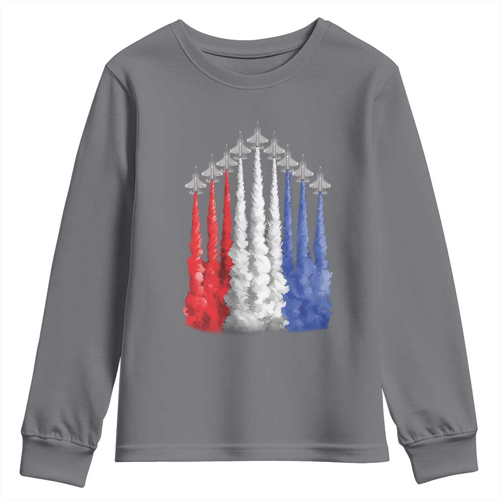 Funny Fighter Jet Airplane American Flag 4th Of July Youth Sweatshirt TS11 Charcoal Print Your Wear