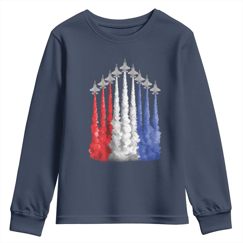 Funny Fighter Jet Airplane American Flag 4th Of July Youth Sweatshirt TS11 Navy Print Your Wear