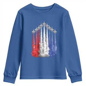 Funny Fighter Jet Airplane American Flag 4th Of July Youth Sweatshirt TS11 Royal Blue Print Your Wear