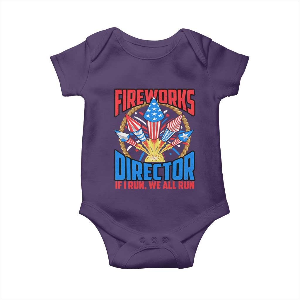 Funny Fireworks Director Baby Onesie If I Run We All Run 4th Of July Rocket American Flag TS11 Purple Print Your Wear