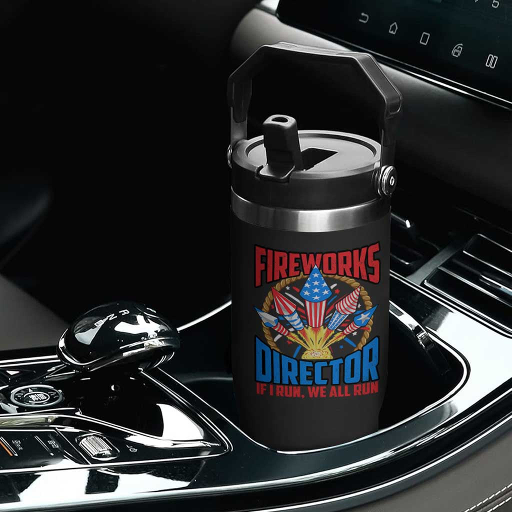 Funny Fireworks Director Flip Straw Tumbler If I Run We All Run 4th Of July Rocket American Flag TS11 Print Your Wear