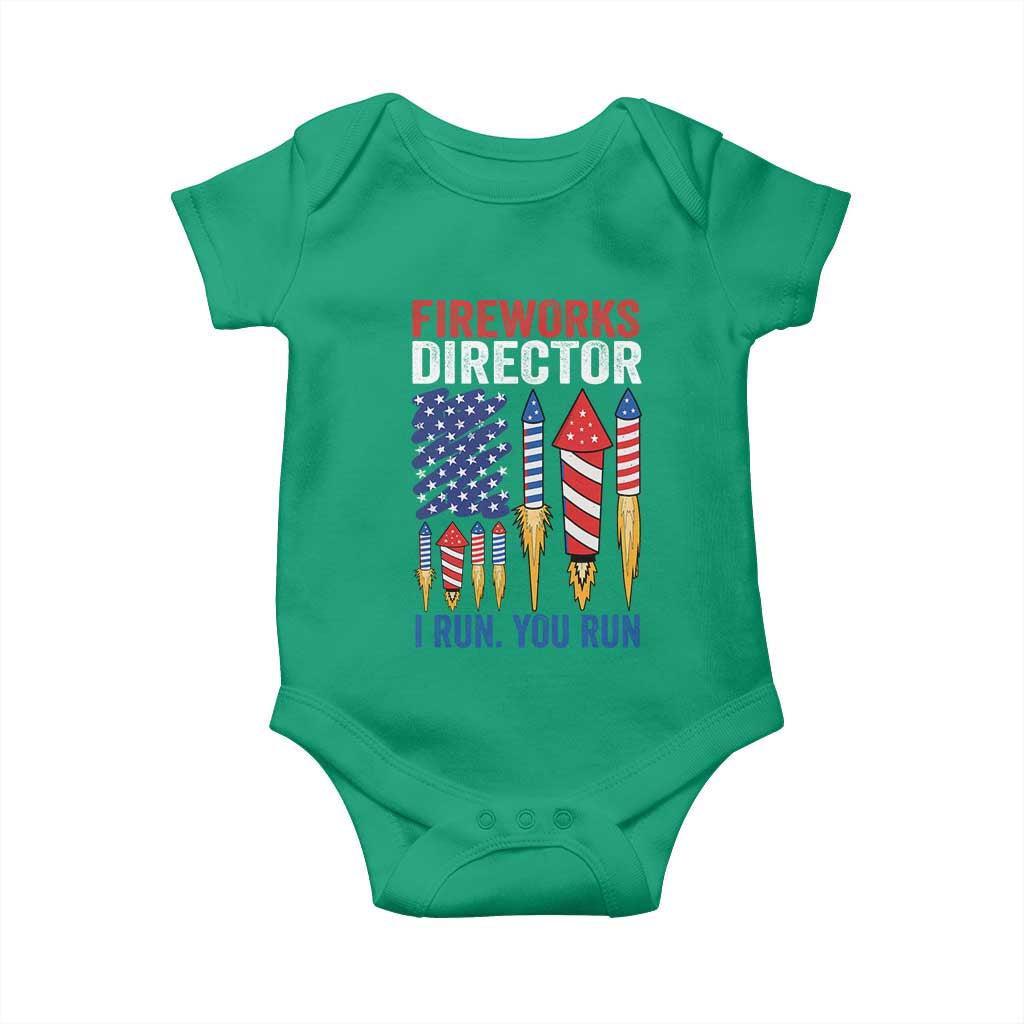 Funny Fireworks Director I Run You Run Baby Onesie 4th Of July American Flag TS11 Irish Green Print Your Wear