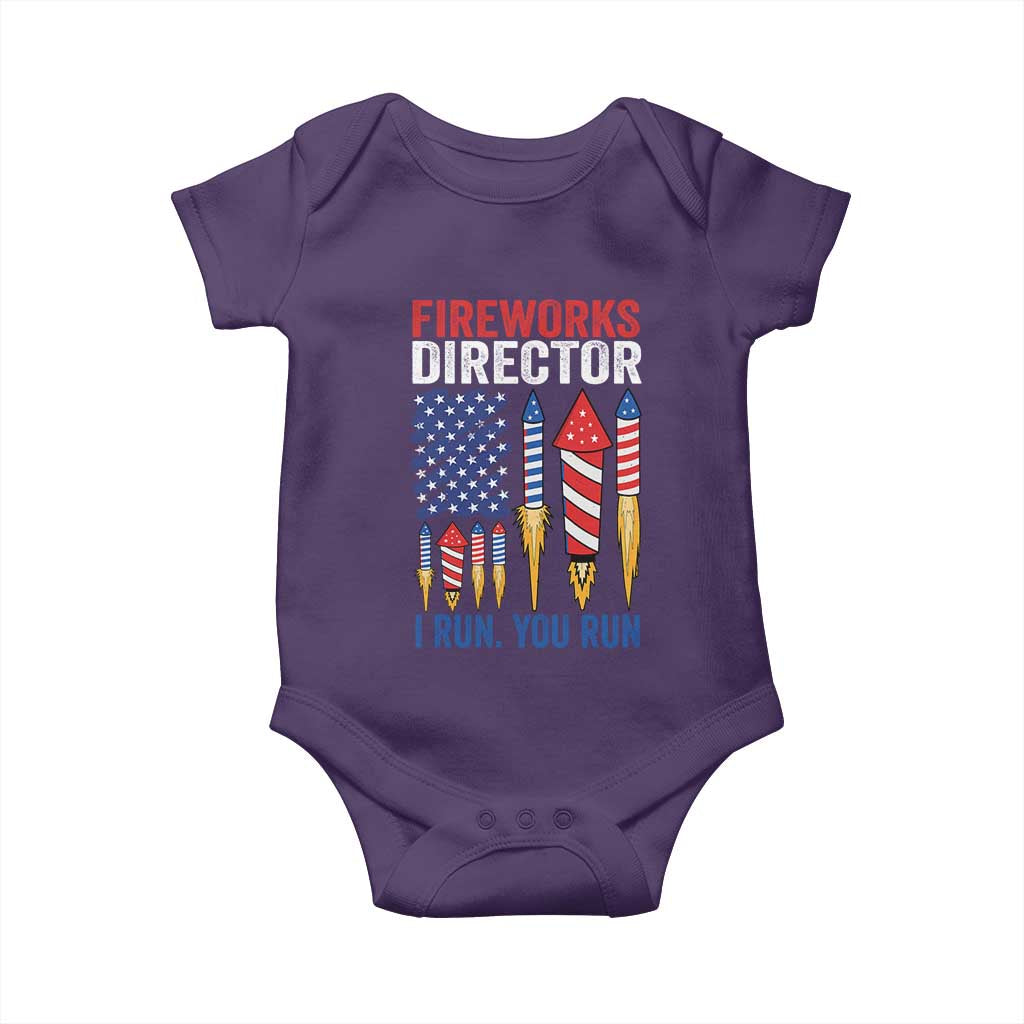 Funny Fireworks Director I Run You Run Baby Onesie 4th Of July American Flag TS11 Purple Print Your Wear