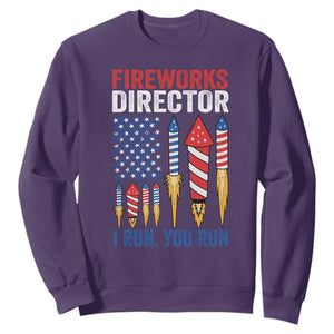 Funny Fireworks Director I Run You Run Sweatshirt 4th Of July American Flag TS11 Purple Print Your Wear
