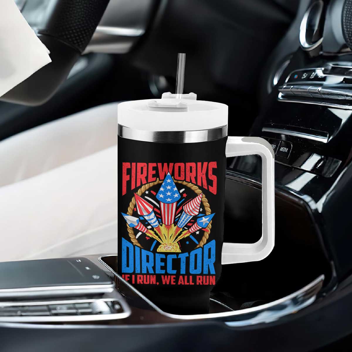 Funny Fireworks Director Tumbler With Handle If I Run We All Run 4th Of July Rocket American Flag TS11 Print Your Wear