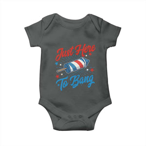 Funny Fireworks Just Here To Bang Baby Onesie American Flag Firecracker Rocket TS11 Dark Heather Print Your Wear