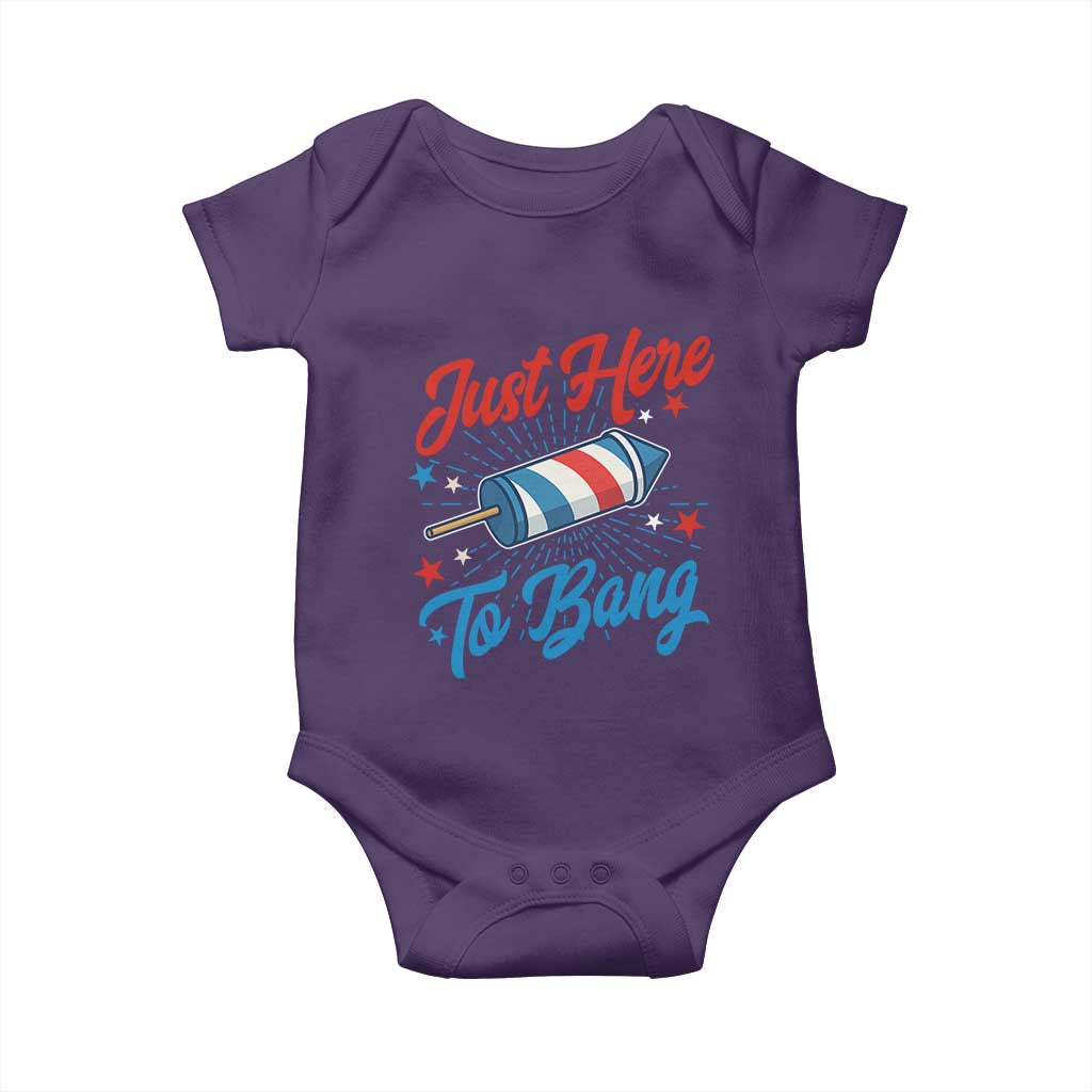 Funny Fireworks Just Here To Bang Baby Onesie American Flag Firecracker Rocket TS11 Purple Print Your Wear