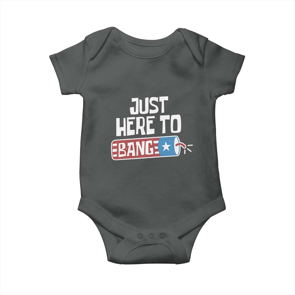 Funny Fireworks Just Here To Bang Baby Onesie American Flag Firecracker TS11 Dark Heather Print Your Wear