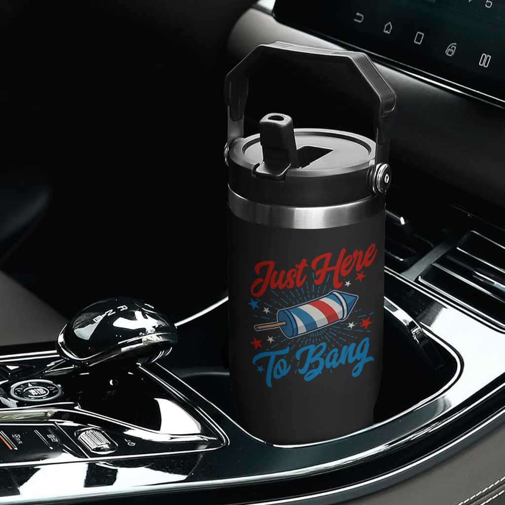 Funny Fireworks Just Here To Bang Flip Straw Tumbler American Flag Firecracker Rocket TS11 Print Your Wear