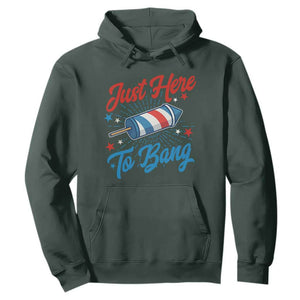 Funny Fireworks Just Here To Bang Hoodie American Flag Firecracker Rocket TS11 Dark Forest Green Print Your Wear