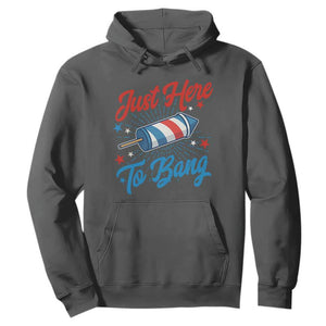 Funny Fireworks Just Here To Bang Hoodie American Flag Firecracker Rocket TS11 Dark Heather Print Your Wear