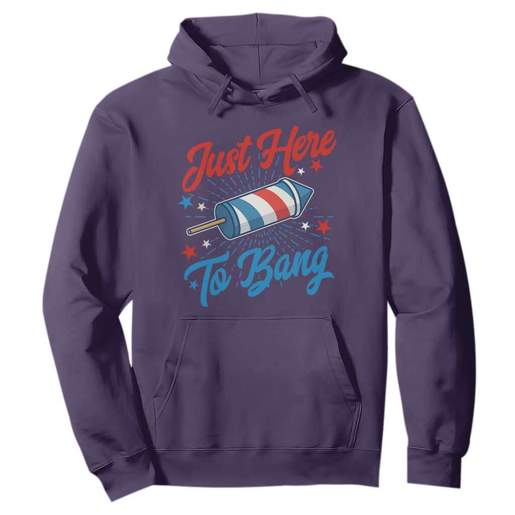 Funny Fireworks Just Here To Bang Hoodie American Flag Firecracker Rocket TS11 Purple Print Your Wear