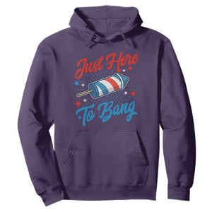 Funny Fireworks Just Here To Bang Hoodie American Flag Firecracker Rocket TS11 Purple Print Your Wear