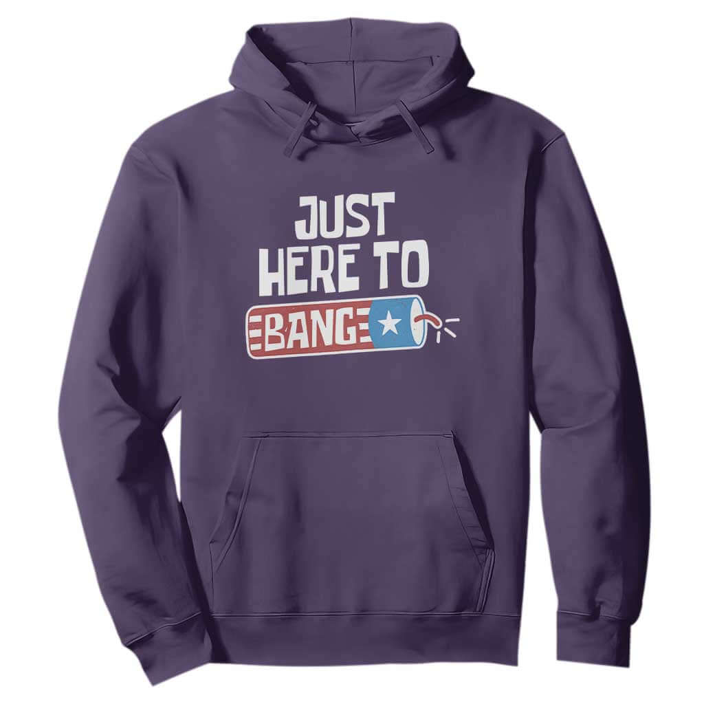 Funny Fireworks Just Here To Bang Hoodie American Flag Firecracker TS11 Purple Print Your Wear