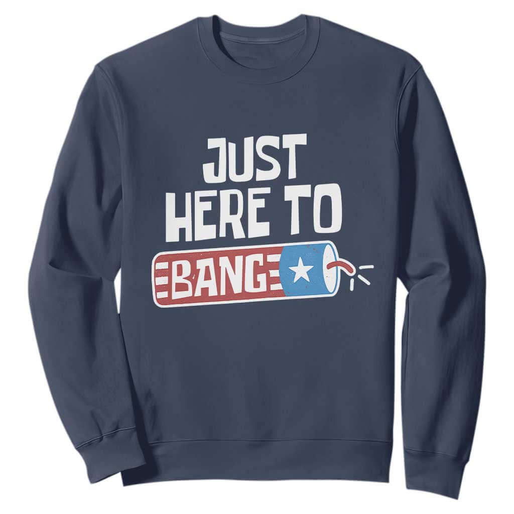 Funny Fireworks Just Here To Bang Sweatshirt American Flag Firecracker TS11 Navy Print Your Wear