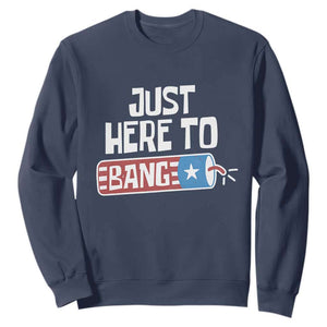 Funny Fireworks Just Here To Bang Sweatshirt American Flag Firecracker TS11 Navy Print Your Wear