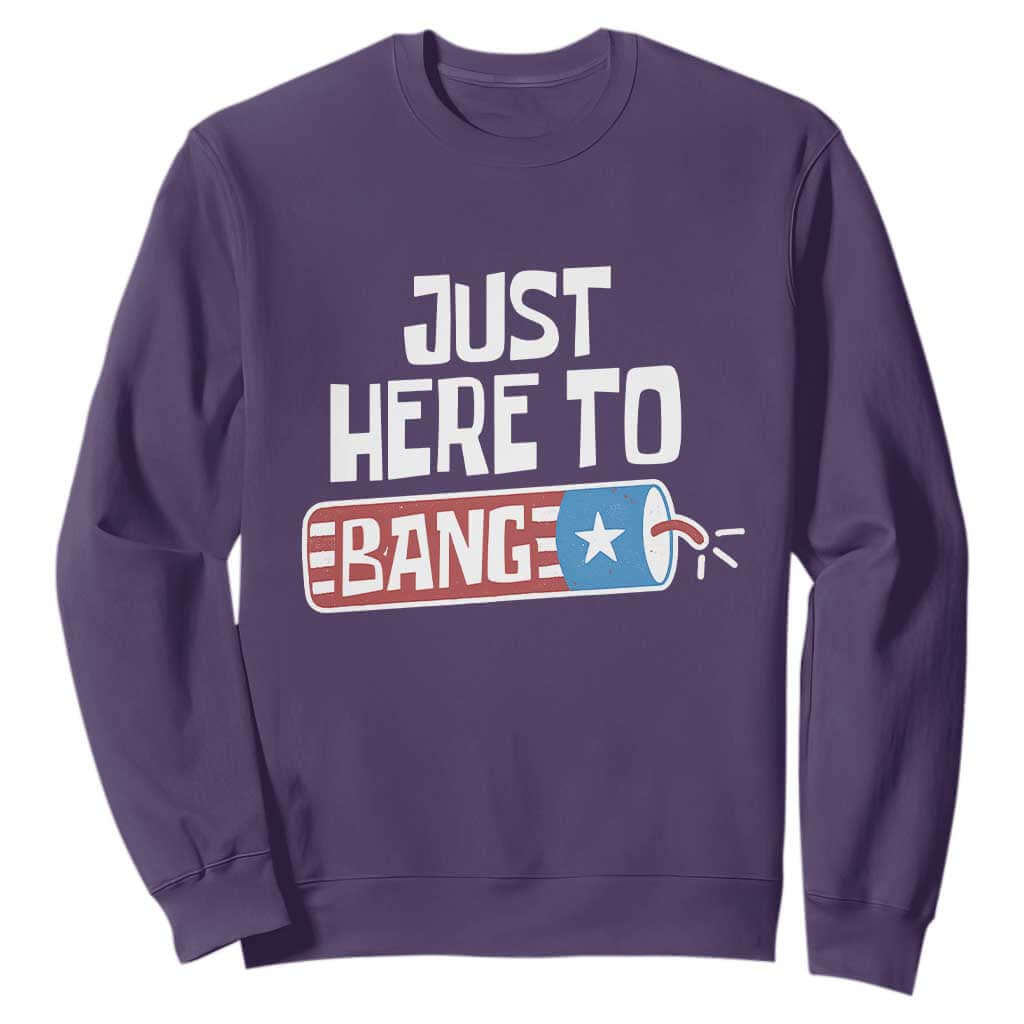 Funny Fireworks Just Here To Bang Sweatshirt American Flag Firecracker TS11 Purple Print Your Wear