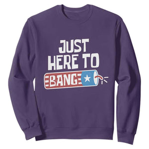 Funny Fireworks Just Here To Bang Sweatshirt American Flag Firecracker TS11 Purple Print Your Wear