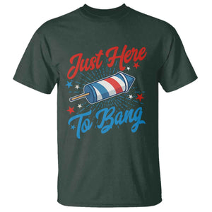 Funny Fireworks Just Here To Bang T Shirt American Flag Firecracker Rocket TS11 Dark Forest Green Print Your Wear