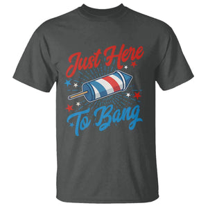 Funny Fireworks Just Here To Bang T Shirt American Flag Firecracker Rocket TS11 Dark Heather Print Your Wear