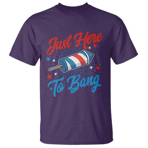 Funny Fireworks Just Here To Bang T Shirt American Flag Firecracker Rocket TS11 Purple Print Your Wear