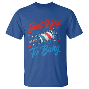 Funny Fireworks Just Here To Bang T Shirt American Flag Firecracker Rocket TS11 Royal Blue Print Your Wear