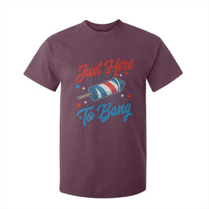 Funny Fireworks Just Here To Bang T Shirt For Kid American Flag Firecracker Rocket TS11 Maroon Print Your Wear