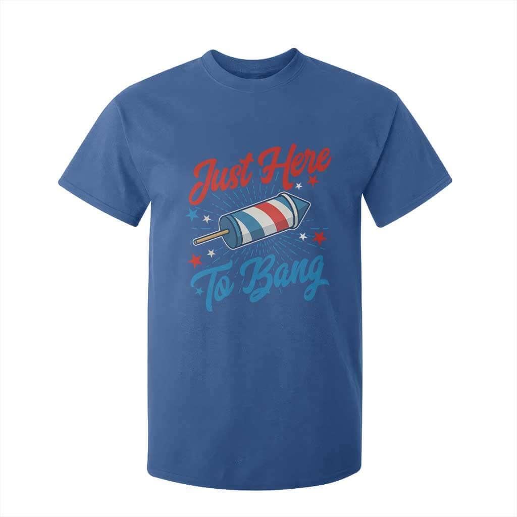 Funny Fireworks Just Here To Bang T Shirt For Kid American Flag Firecracker Rocket TS11 Royal Blue Print Your Wear