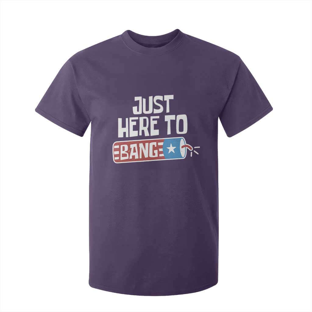 Funny Fireworks Just Here To Bang T Shirt For Kid American Flag Firecracker TS11 Purple Print Your Wear