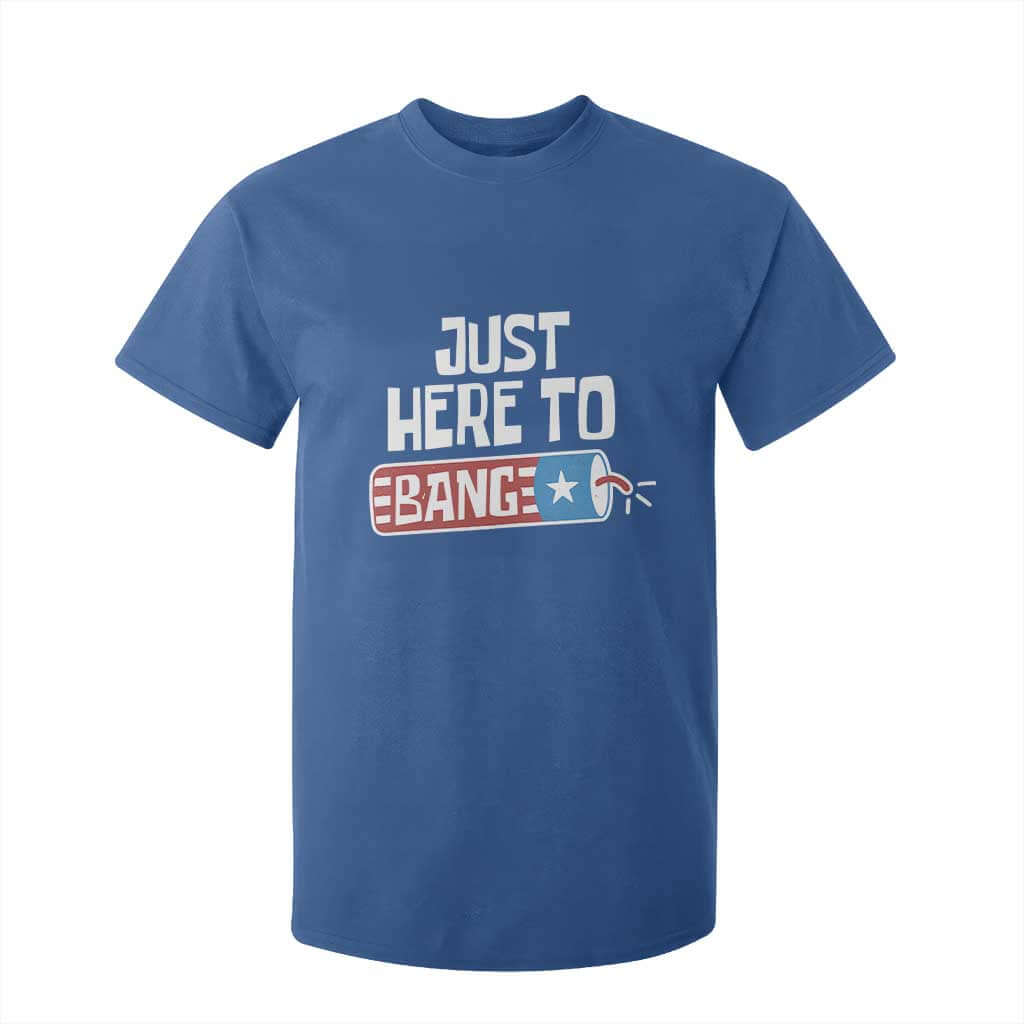 Funny Fireworks Just Here To Bang T Shirt For Kid American Flag Firecracker TS11 Royal Blue Print Your Wear