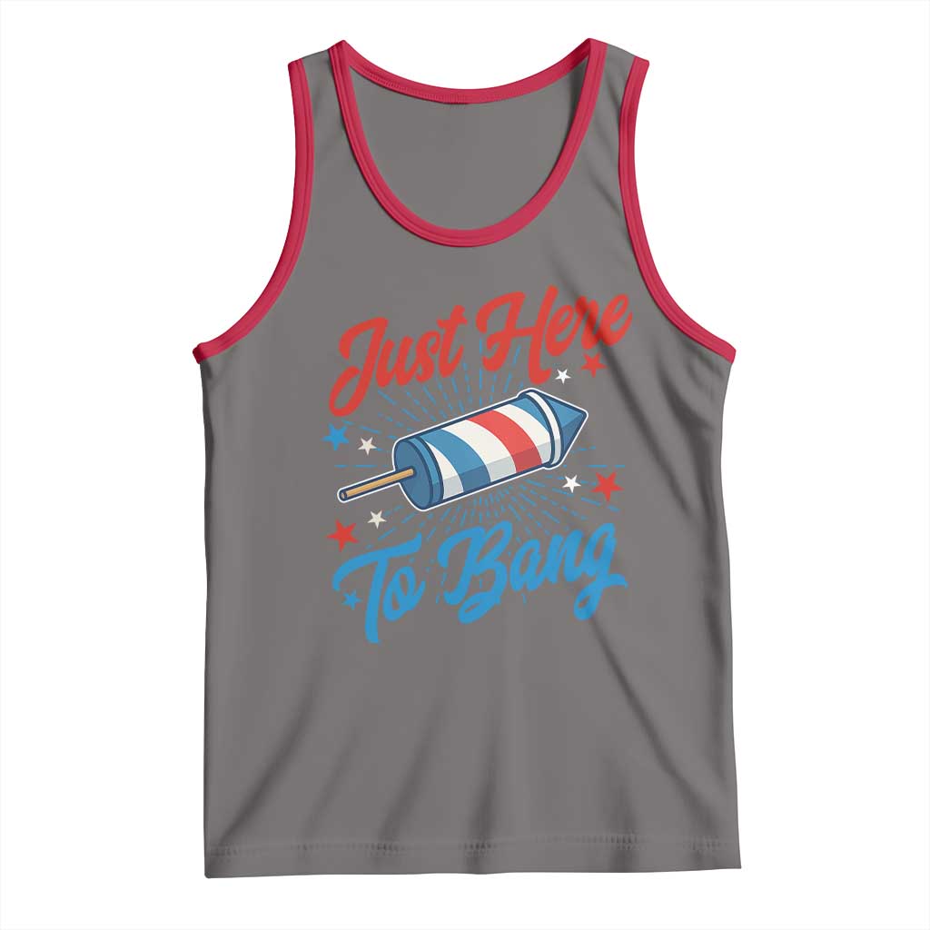Funny Fireworks Just Here To Bang Tank Top American Flag Firecracker Rocket TS11 Deep Heather Red Print Your Wear