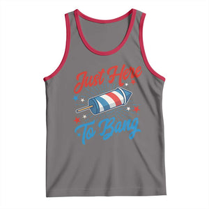 Funny Fireworks Just Here To Bang Tank Top American Flag Firecracker Rocket TS11 Deep Heather Red Print Your Wear