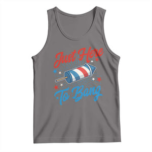Funny Fireworks Just Here To Bang Tank Top American Flag Firecracker Rocket TS11 Deep Heather Print Your Wear