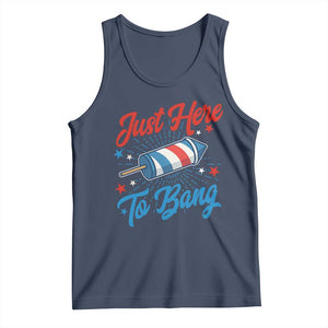Funny Fireworks Just Here To Bang Tank Top American Flag Firecracker Rocket TS11 Navy Print Your Wear