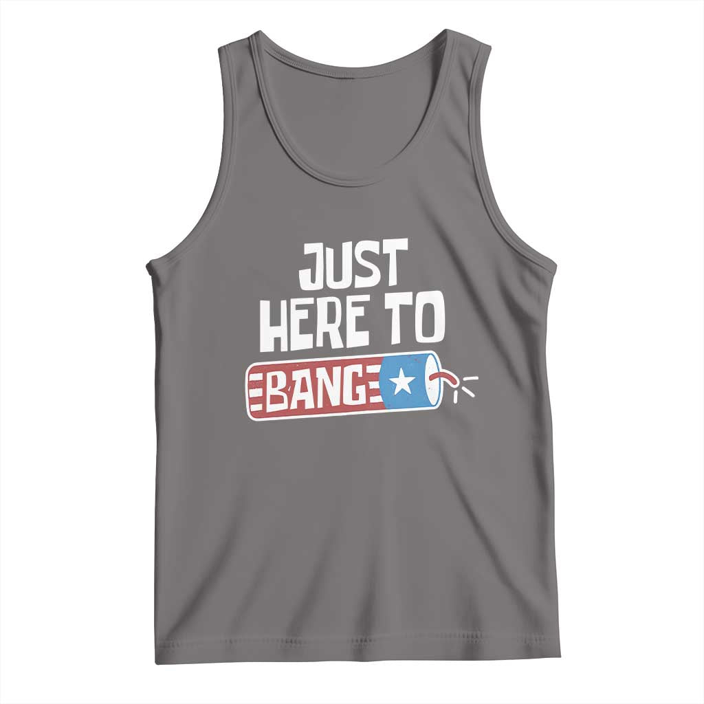 Funny Fireworks Just Here To Bang Tank Top American Flag Firecracker TS11 Deep Heather Print Your Wear