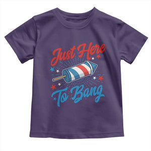Funny Fireworks Just Here To Bang Toddler T Shirt American Flag Firecracker Rocket TS11 Purple Print Your Wear