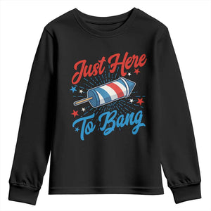 Funny Fireworks Just Here To Bang Youth Sweatshirt American Flag Firecracker Rocket TS11 Black Print Your Wear
