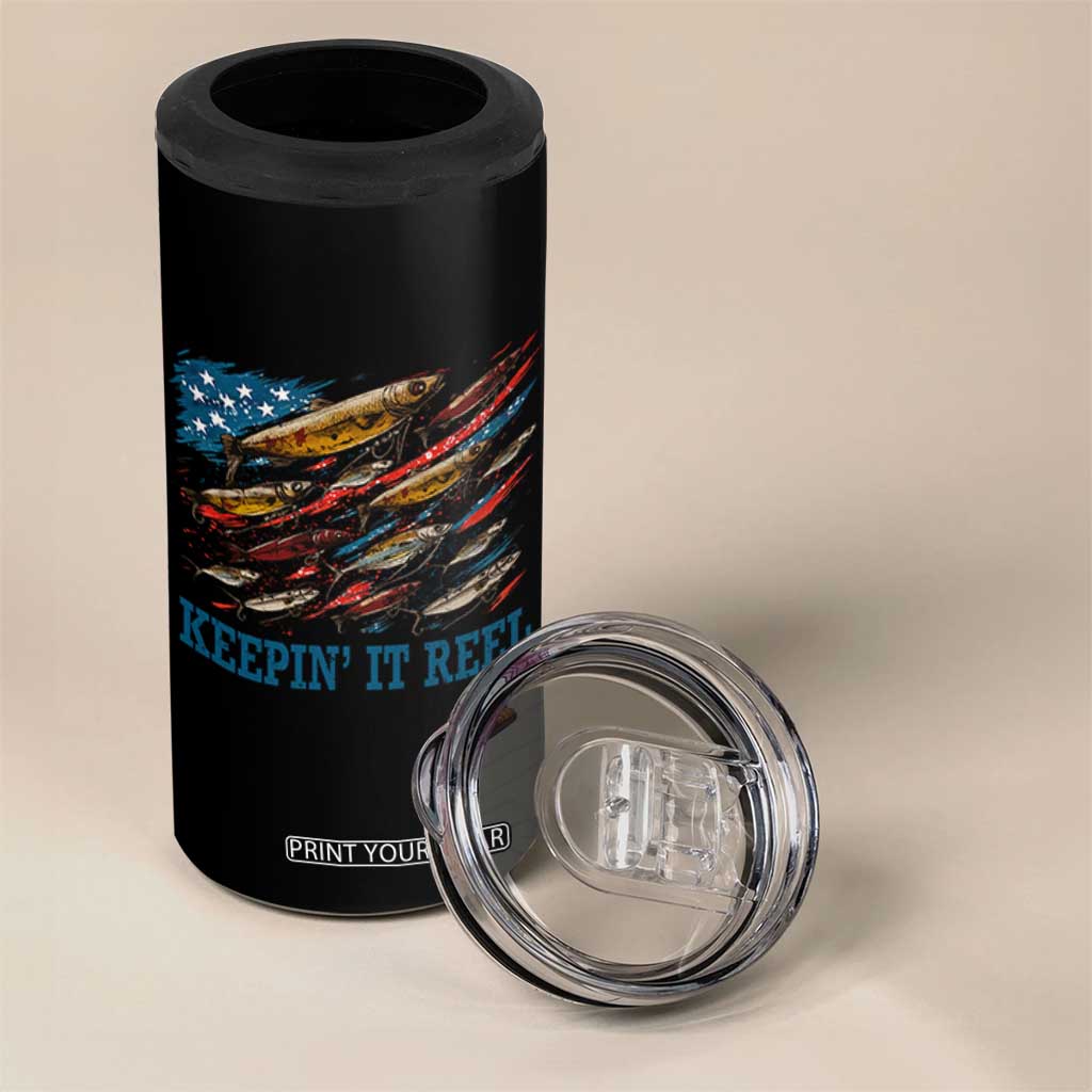 Funny Fisherman Keepin It Reel 4 in 1 Can Cooler Tumbler Fishing Lure American Flag Bass Fishing TS11 Print Your Wear