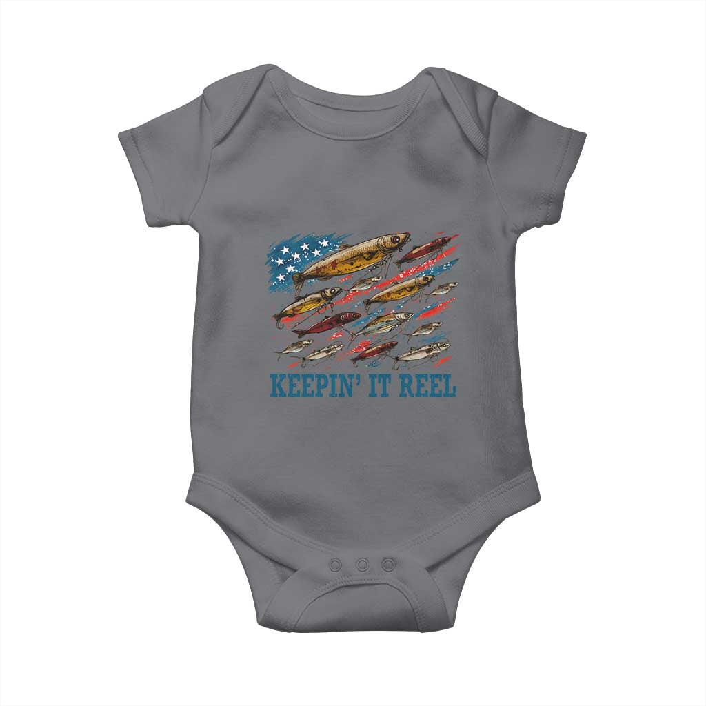 Funny Fisherman Keepin It Reel Baby Onesie Fishing Lure American Flag Bass Fishing TS11 Charcoal Print Your Wear