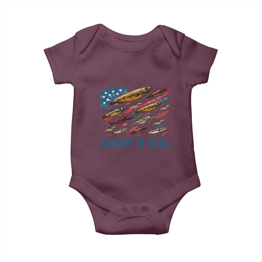 Funny Fisherman Keepin It Reel Baby Onesie Fishing Lure American Flag Bass Fishing TS11 Maroon Print Your Wear