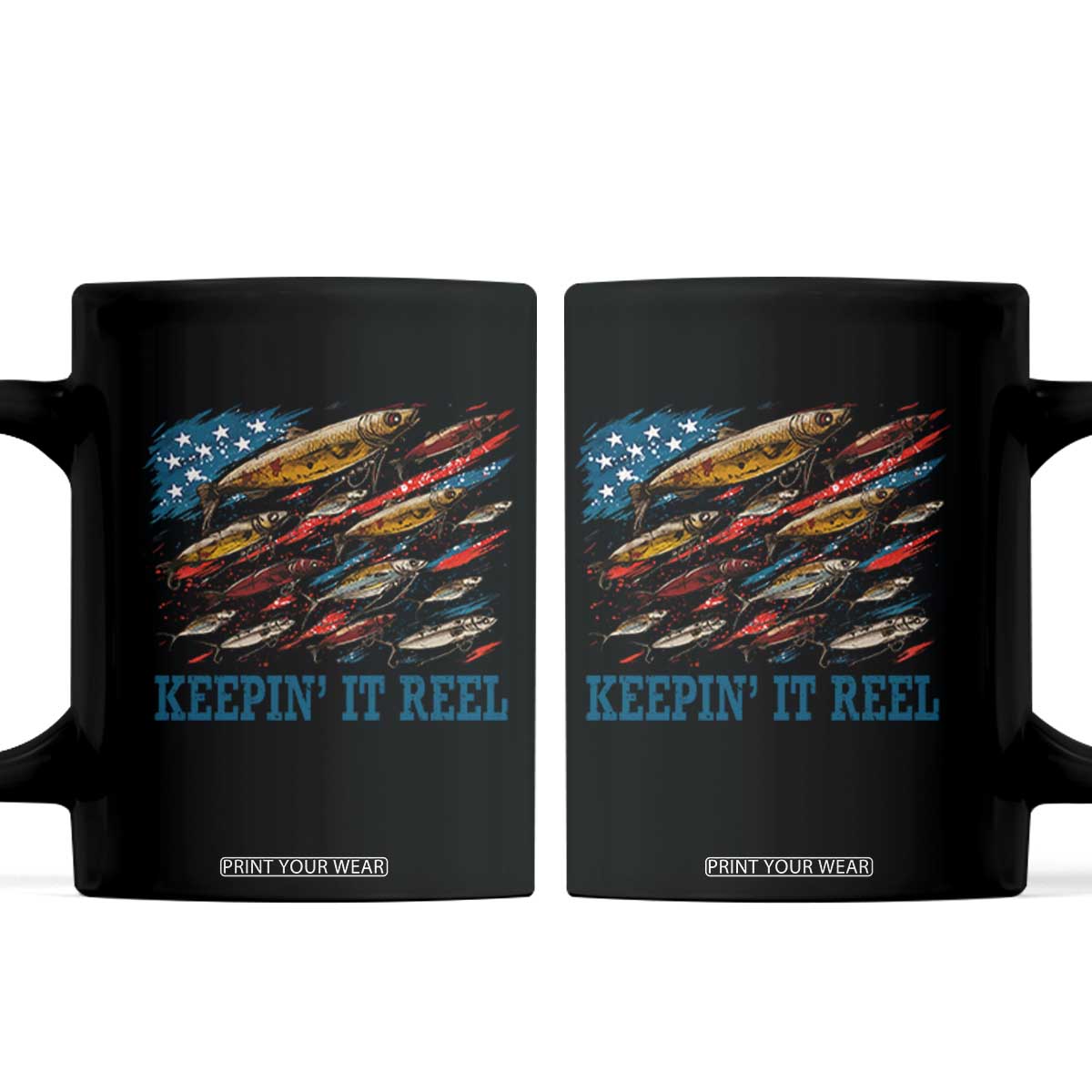 Funny Fisherman Keepin It Reel Coffee Mug Fishing Lure American Flag Bass Fishing TS11 Black Print Your Wear