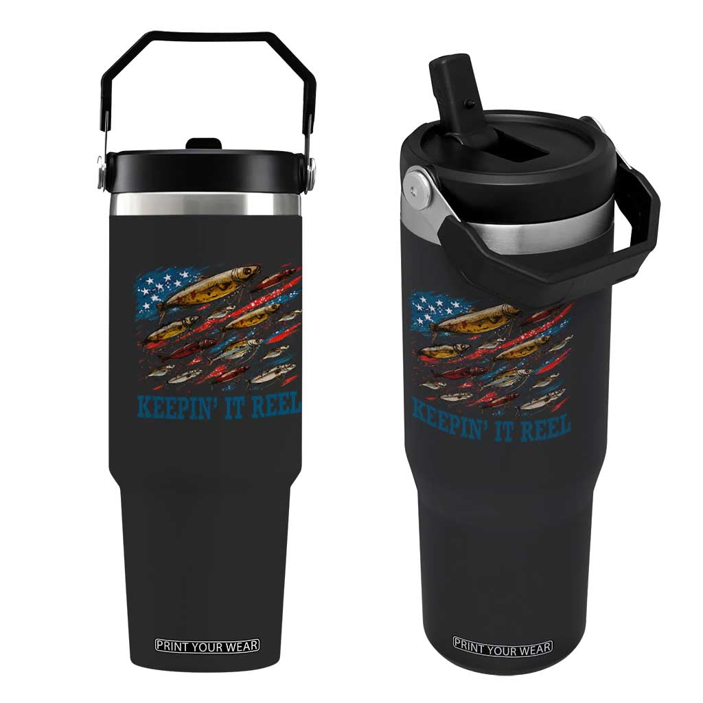 Funny Fisherman Keepin It Reel Flip Straw Tumbler Fishing Lure American Flag Bass Fishing TS11 One Size: 30 oz Black Print Your Wear