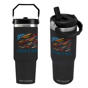 Funny Fisherman Keepin It Reel Flip Straw Tumbler Fishing Lure American Flag Bass Fishing TS11 One Size: 30 oz Black Print Your Wear
